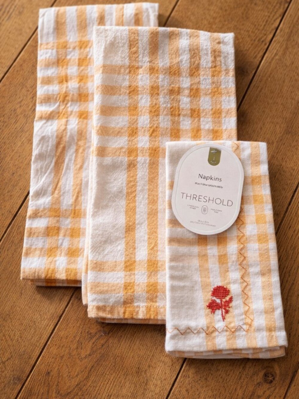 Threshold Gingham-2 Kitchen Towels (Like New) and 1 Embroidered Napkin NWT 3/$15